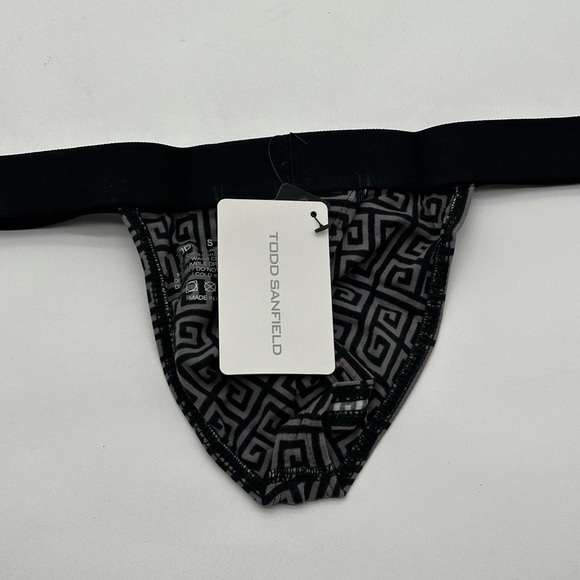 Todd Sanfield Thong Men's Small Gray Black Greek Key Supima Underwear NEW - Picture 6 of 11